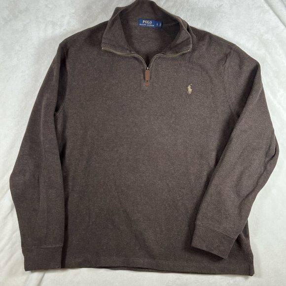 Polo Ralph Lauren Size Large Brown Cotton Pullover Quarter Zip Soft Logo Sweater - Picture 1 of 8
